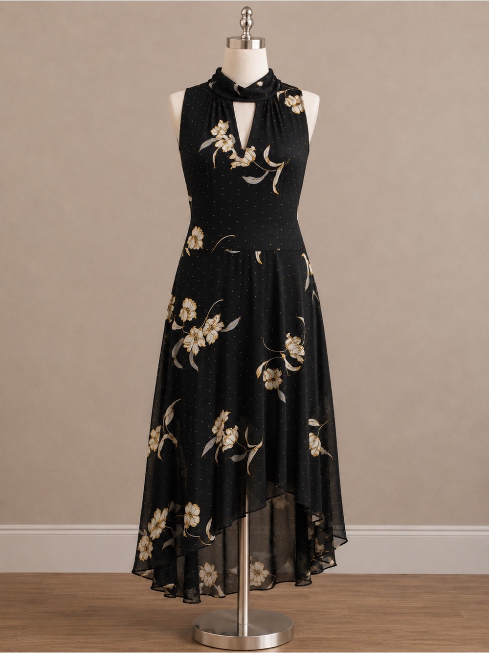 White House Black Market Black Floral High-Low Maxi Dress just enough bling!